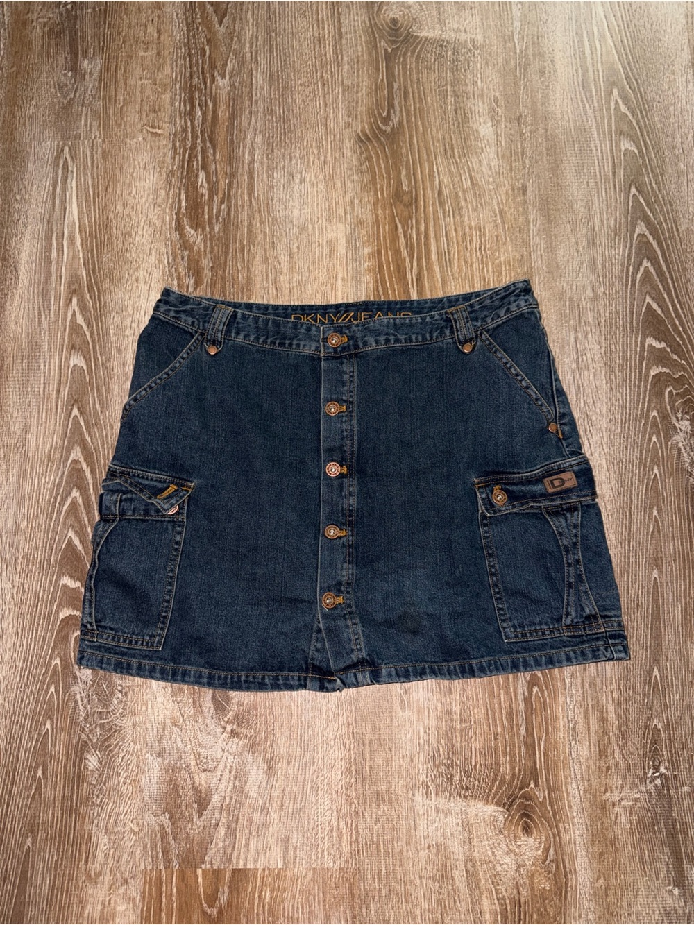 Vintage Y2K DKNY Dark Blue Denim Button-Front Cargo Skirt